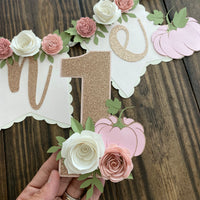 Pumpkin high chair banner, fall first birthday party