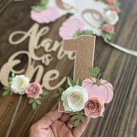 Pumpkin high chair banner, fall first birthday party