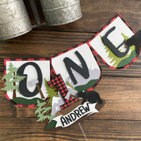 Lumberjack Birthday high chair banner, Lumberjack theme cake topper