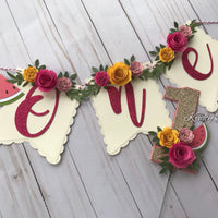 One in a melon cake topper, Watermelon High Chair Banner, one in a melon party, Watermelon Party Decorations