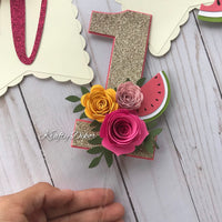 One in a melon cake topper, Watermelon High Chair Banner, one in a melon party, Watermelon Party Decorations