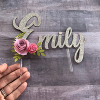 Name cake topper, Floral cake topper, flowers cake topper, floral party, birthday cake topper, 1st birthday floral cake topper-2