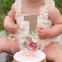 1st birthday cake topper, One year old cake topper, Floral cake topper, number 1 cake topper, one cake topper, cake smash floral cake topper