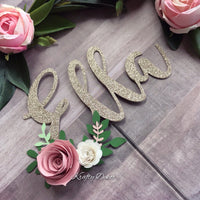 Name cake topper, Floral cake topper, flowers cake topper, floral party, birthday cake topper, 1st birthday floral cake topper-2