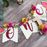 One in a melon cake topper, Watermelon High Chair Banner, one in a melon party, Watermelon Party Decorations