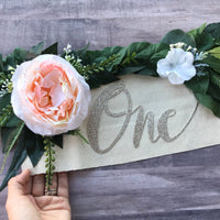 High chair garland, floral high chair banner, bohemian flower garland, highchair banner, bohemian party decor