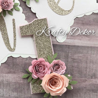 One year old cake topper, Floral cake topper, number 1 cake topper, one cake topper, glitter cake topper, cake smash cake topper-1