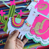 Llama banner, llama high chair banner, llama cake topper, llama party decor, cactus party, fiesta party decor, CUSTOMIZE IT!