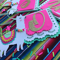 Llama banner, llama high chair banner, llama cake topper, llama party decor, cactus party, fiesta party decor, CUSTOMIZE IT!