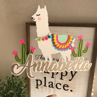 Llama banner, llama high chair banner, llama cake topper, llama party decor, cactus party, fiesta party decor, CUSTOMIZE IT!