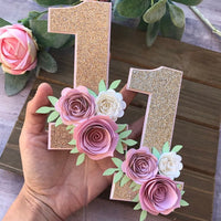 1st birthday cake topper, One year old cake topper, Floral cake topper, number 1 cake topper, one cake topper, cake smash floral cake topper