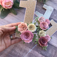 1st birthday cake topper, One year old cake topper, Floral cake topper, number 1 cake topper, one cake topper, cake smash floral cake topper