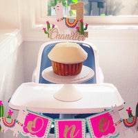 Llama banner, llama high chair banner, llama cake topper, llama party decor, cactus party, fiesta party decor, CUSTOMIZE IT!
