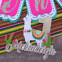 Llama banner, llama high chair banner, llama cake topper, llama party decor, cactus party, fiesta party decor, CUSTOMIZE IT!