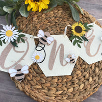 Bee High chair banner, sunflower garland, highchair banner, first birthday, sunflower theme-1