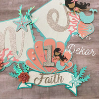 Mermaid 1st birthday banner, mermaid cake topper, mermaid decorations, under the sea cake decorations, mermaid first birthday, Customize it