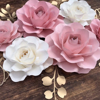 6pc paper flowers, nursery paper flowers, paper roses, baby nursery, nursery decor.