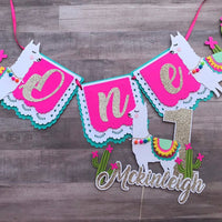 Llama banner, llama high chair banner, llama cake topper, llama party decor, cactus party, fiesta party decor, CUSTOMIZE IT!