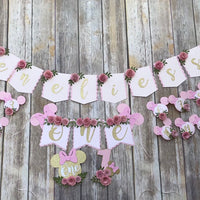 Cake topper, high chair banner, floral party decor, banner, party package