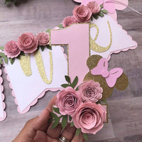 Cake topper, high chair banner, floral party decor, banner, party package
