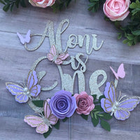 Butterfly theme banner, butterfly floral banner, 1st birthday butterfly theme, butterfly cake topper, butterfly decor
