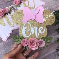 Cake topper, high chair banner, floral party decor, banner, party package