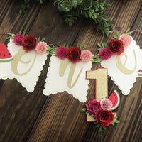 One in a melon cake topper, Watermelon High Chair Banner, one in a melon party, Watermelon Party Decorations