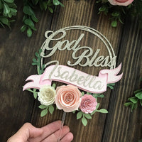 Birthday cake topper, Floral cake topper, bride to be cake topper, floral party, god bless cake topper, 1st birthday floral cake topper