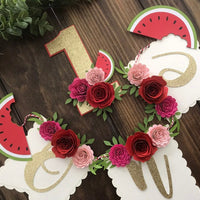One in a melon cake topper, Watermelon High Chair Banner, one in a melon party, Watermelon Party Decorations