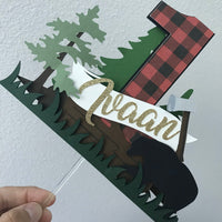 Lumberjack cake topper, black bear topper, buffalo plaid cake topper, lumberjack topper