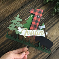 Lumberjack cake topper, black bear topper, buffalo plaid cake topper, lumberjack topper