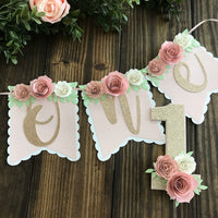 One high chair banner, floral high chair banner, boho theme birthday decor, smash cake banner, smash cake photo prop, floral birthday banner