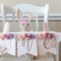 Bunny one high chair banner, Bunny floral banner, 1st birthday Bunny theme, Some bunny is one