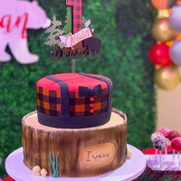 Lumberjack cake topper, black bear topper, buffalo plaid cake topper, lumberjack topper