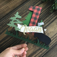 Lumberjack cake topper, black bear topper, buffalo plaid cake topper, lumberjack topper