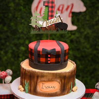 Lumberjack cake topper, black bear topper, buffalo plaid cake topper, lumberjack topper