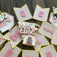 Farm cake topper, cow cake topper, cow 2nd birthday, pink barnyard theme, farm birthday banner, farm theme