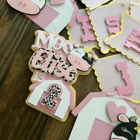 Farm cake topper, cow cake topper, cow 2nd birthday, pink barnyard theme, farm birthday banner, farm theme