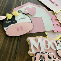 Farm cake topper, cow cake topper, cow 2nd birthday, pink barnyard theme, farm birthday banner, farm theme