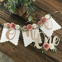 One high chair banner, floral high chair banner, boho theme birthday decor, smash cake banner, smash cake photo prop, floral birthday banner