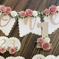 One high chair banner, floral high chair banner, boho theme birthday decor, smash cake banner, smash cake photo prop, floral birthday banner