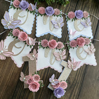 Butterfly theme banner, butterfly floral banner, 1st birthday butterfly theme, butterfly cake topper, butterfly decor-5