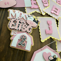 Farm cake topper, cow cake topper, cow 2nd birthday, pink barnyard theme, farm birthday banner, farm theme