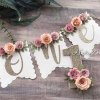 One high chair banner, floral high chair banner, boho theme birthday decor, smash cake banner, smash cake photo prop, floral birthday banner