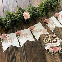 Christening cake topper, Baptism cake topper, god bless cake topper, floral party, god bless banner, first communion banner