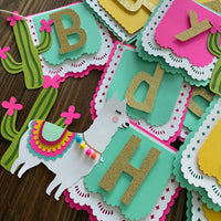 Llama happy birthday banner, llama banner, llama party décor, cactus party, CUSTOMIZE IT!-2