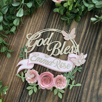 Christening cake topper, Baptism cake topper, god bless cake topper, floral party, god bless banner, christening banner