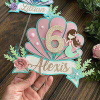 Mermaid 1st birthday banner, mermaid cake topper, mermaid decorations, under the sea cake decorations, mermaid first birthday, Customize it-1