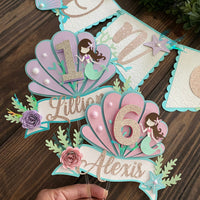 Mermaid 1st birthday banner, mermaid cake topper, mermaid decorations, under the sea cake decorations, mermaid first birthday, Customize it