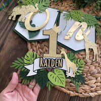 Safari cake topper, jungle safari 1st birthday, safari gold cake topper, wild one cake topper, jungle theme topper, safari birthday décor-1